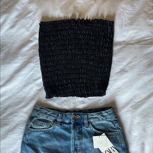 Y2K Black Smocked Strapless Tube Top